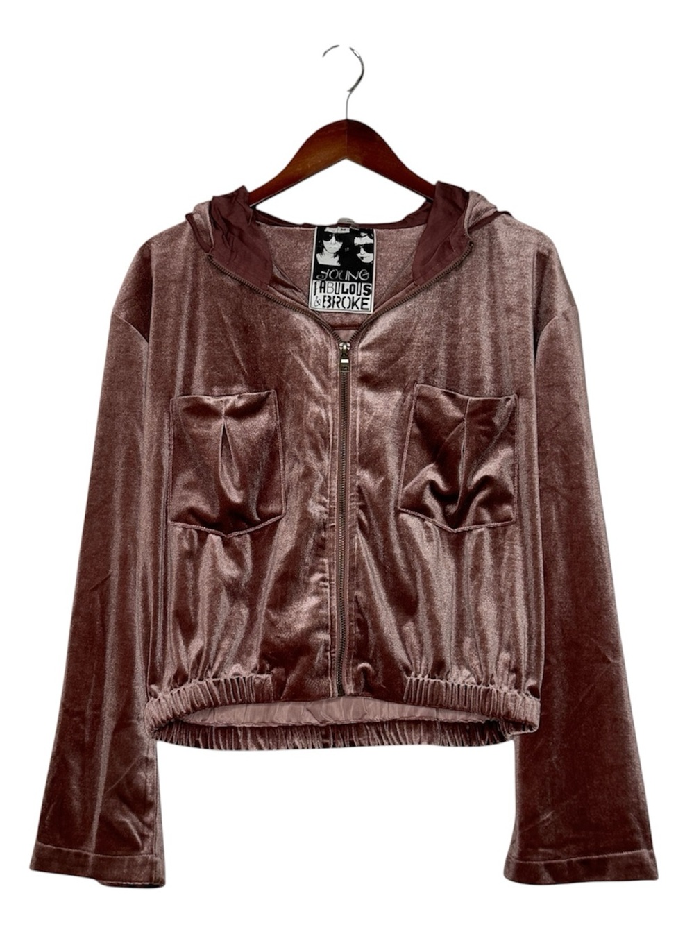 Young Fabulous and Broke Crop Hoodie Fritzy Velour Jacket Dusty Pink SZ Medium